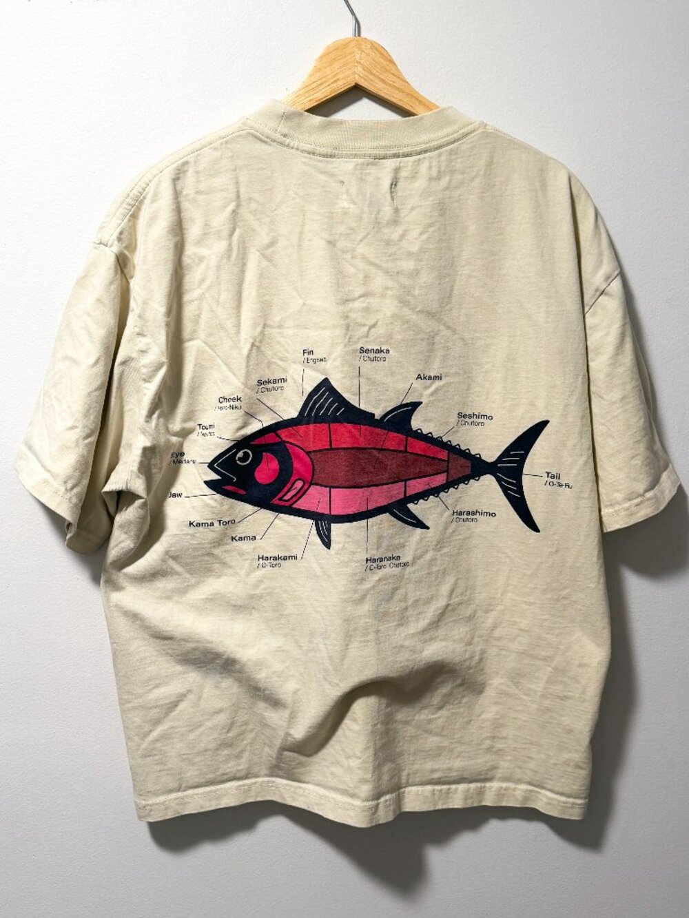 American Garage T-Shirt Tan Salmon Fish Graphic Mens XL Cotton